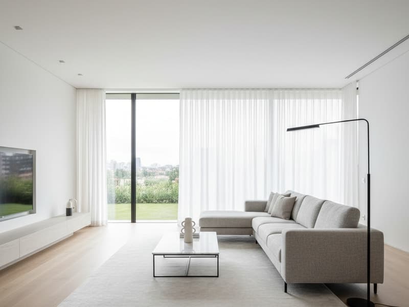 Modern Minimalist eingerichtetes Wohnzimmer — virtuelles Home Staging Beispiel