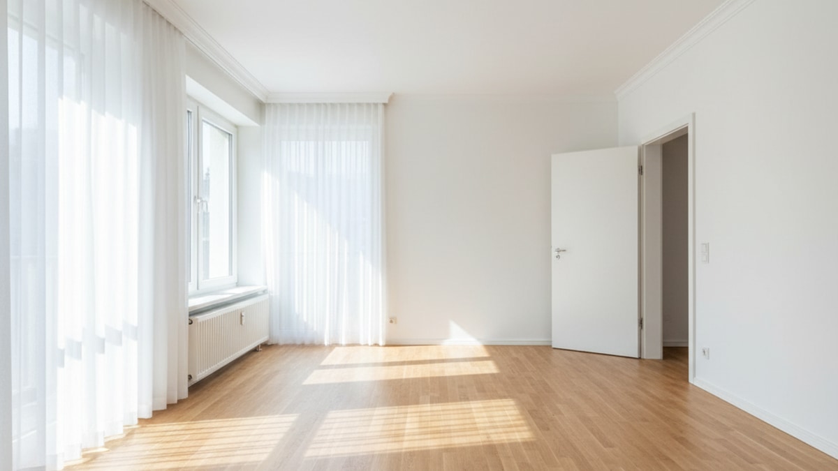 Leeres Wohnzimmer vor dem virtuellen Home Staging